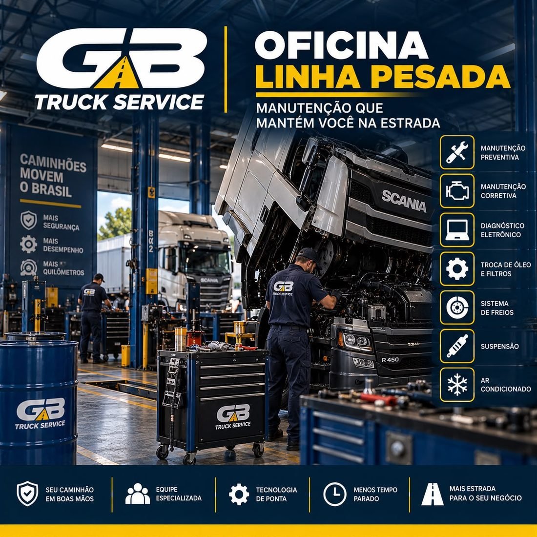 Oficina especializada em linha pesada da GB Truck Service