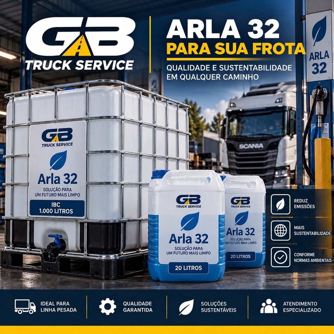 Arla 32 para sua frota em diversos formatos na GB Truck Service